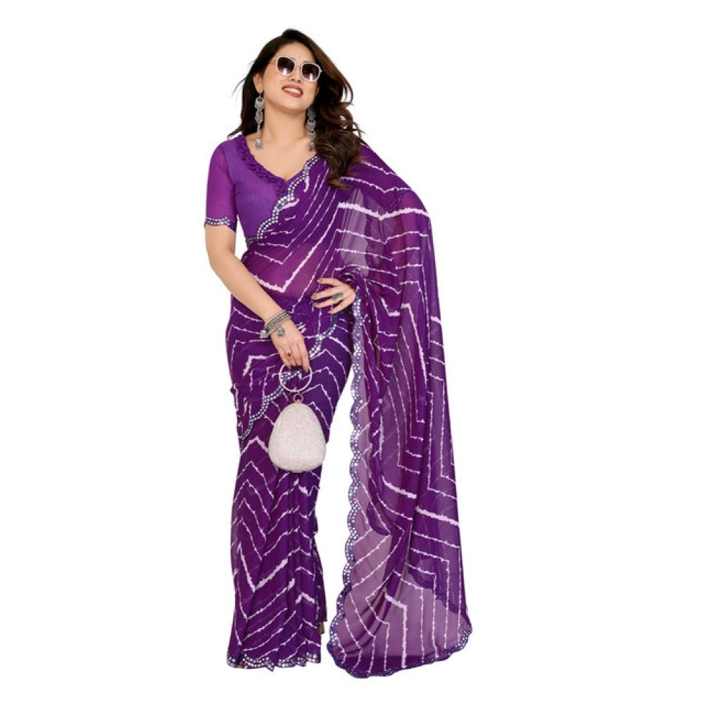 Women's Georgette Printed Saree With Unstitched Blouse 5.5Mtr (Purple) - VANSHELLE