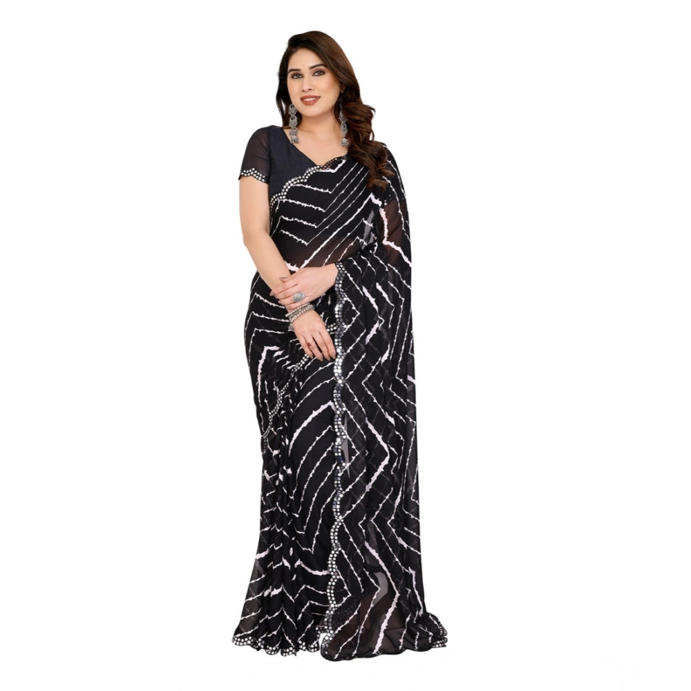 Women's Georgette Printed Saree With Unstitched Blouse 5.5Mtr (Black) - VANSHELLE