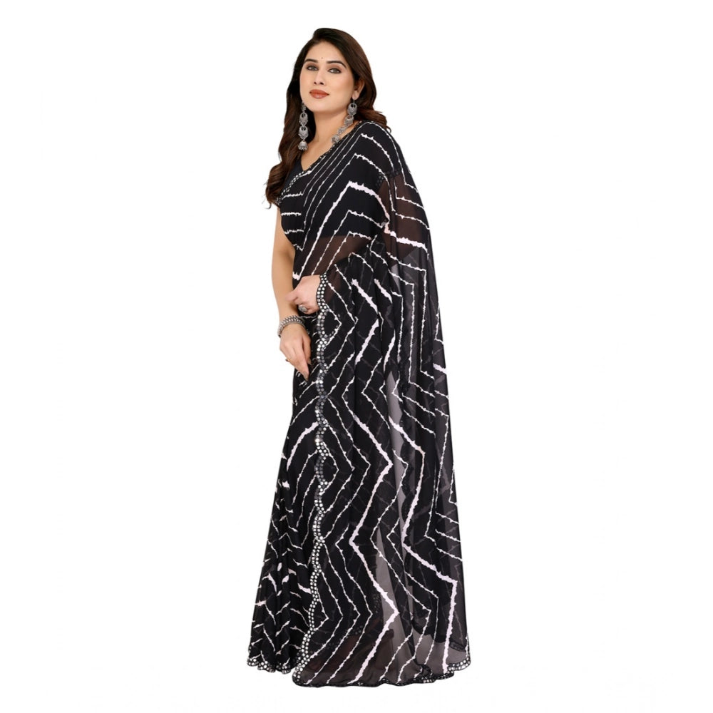 Women's Georgette Printed Saree With Unstitched Blouse 5.5Mtr (Black) - VANSHELLE