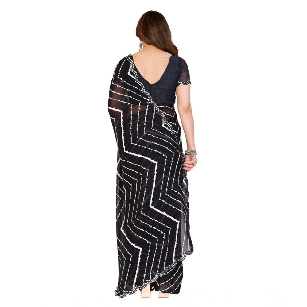 Women's Georgette Printed Saree With Unstitched Blouse 5.5Mtr (Black) - VANSHELLE