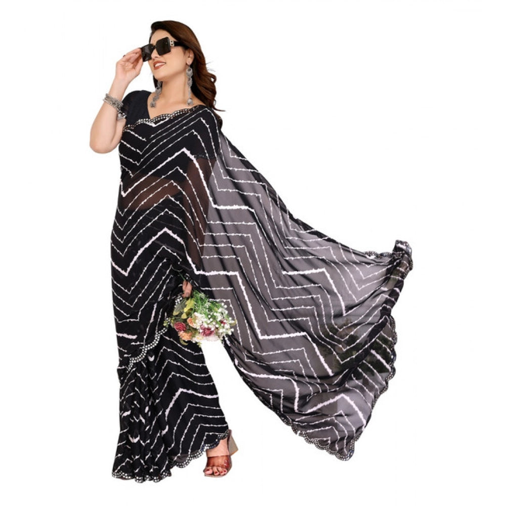 Women's Georgette Printed Saree With Unstitched Blouse 5.5Mtr (Black) - VANSHELLE