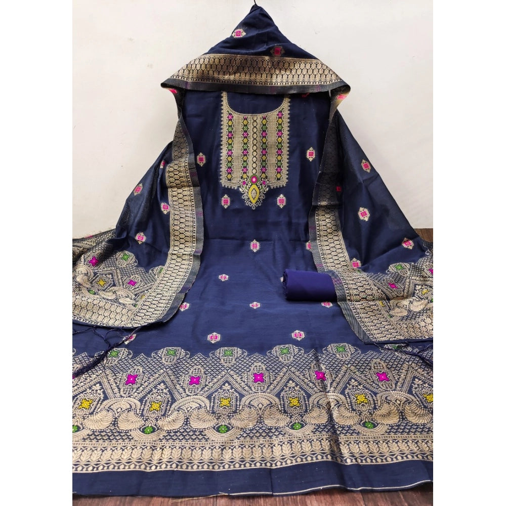 Women'S Banarasi Silk Printed Unstitched Salwar Suit Material