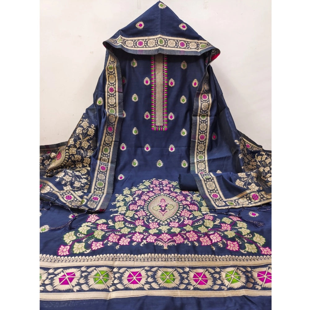 Women'S Banarasi Silk Printed Unstitched Salwar Suit Material
