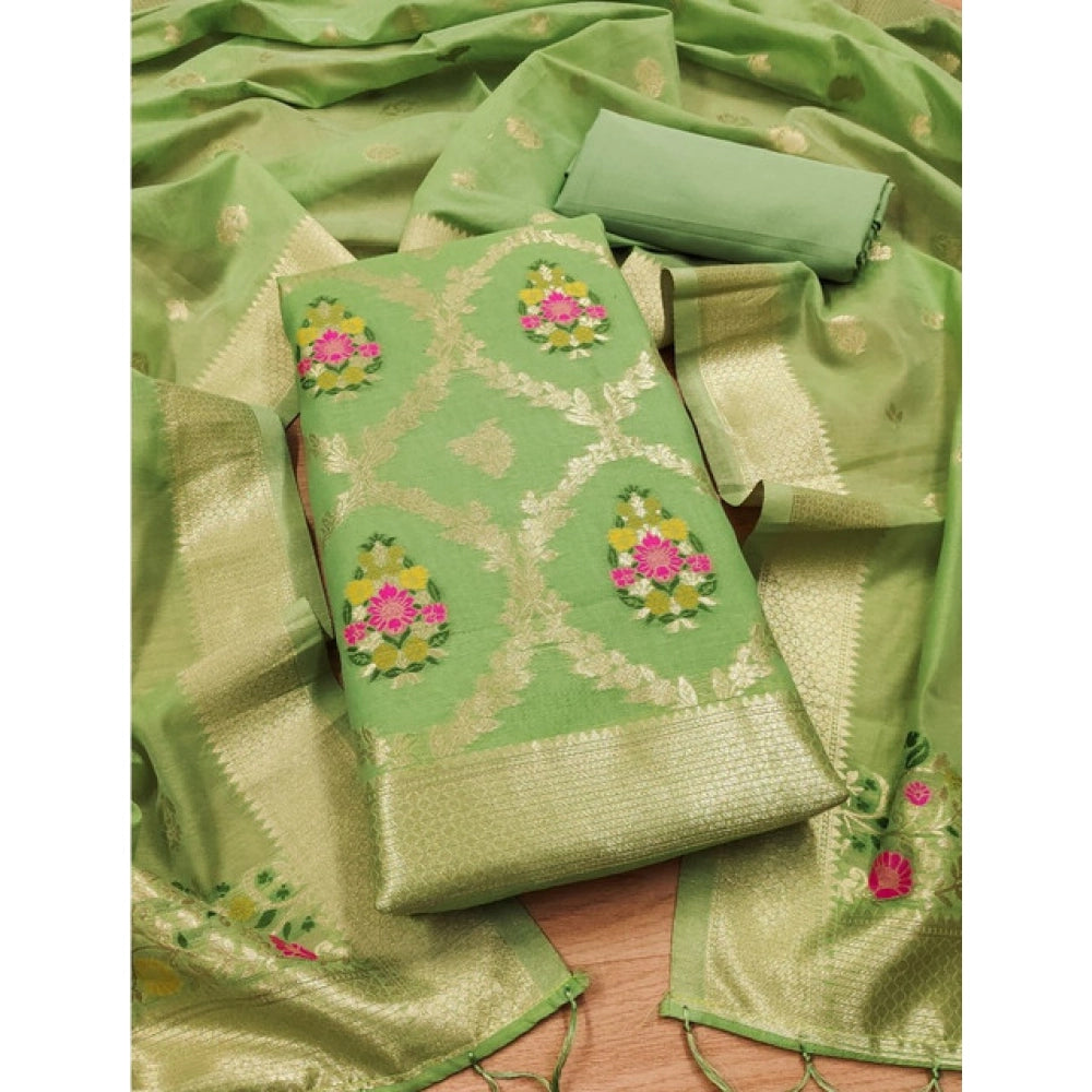 Women's Banarasi Silk Printed Unstitched Salwar Suit Material With Dupatta (Pista, 3Mtrs) - VANSHELLE