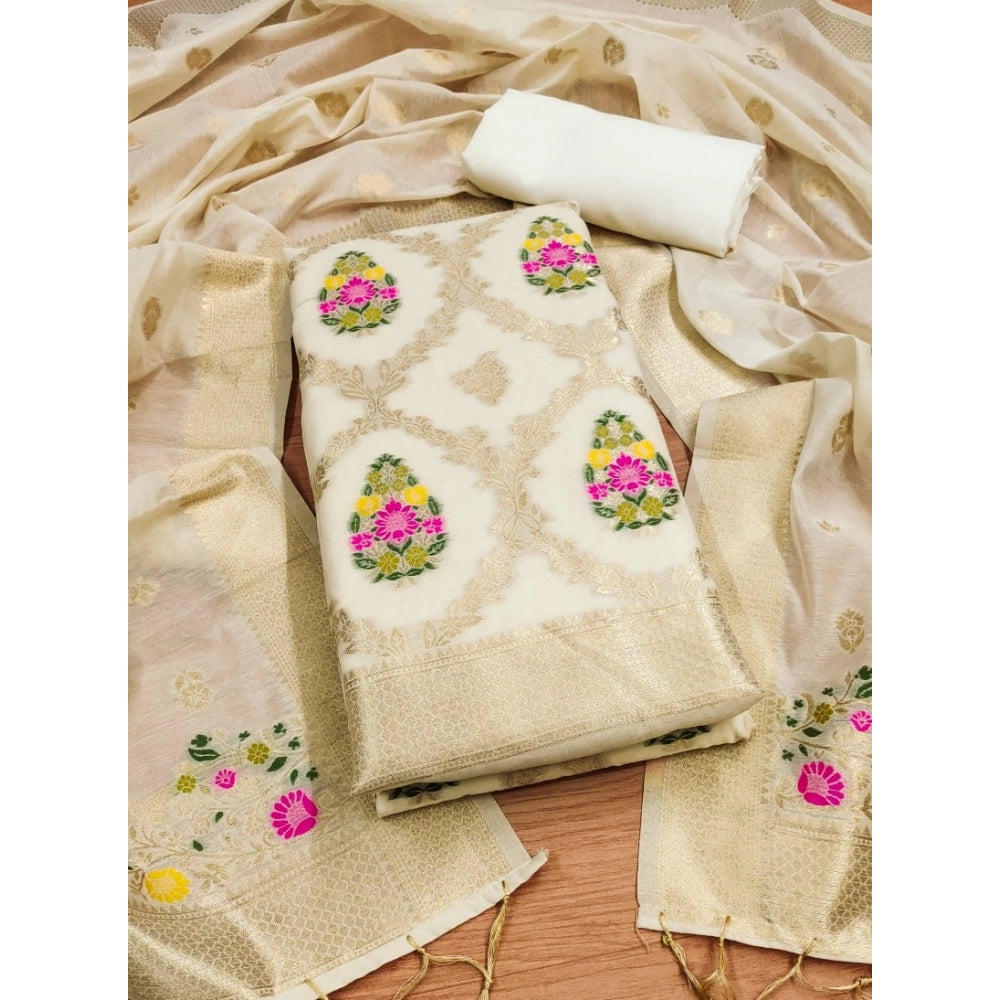 Women'S Banarasi Silk Printed Unstitched Salwar Suit Material