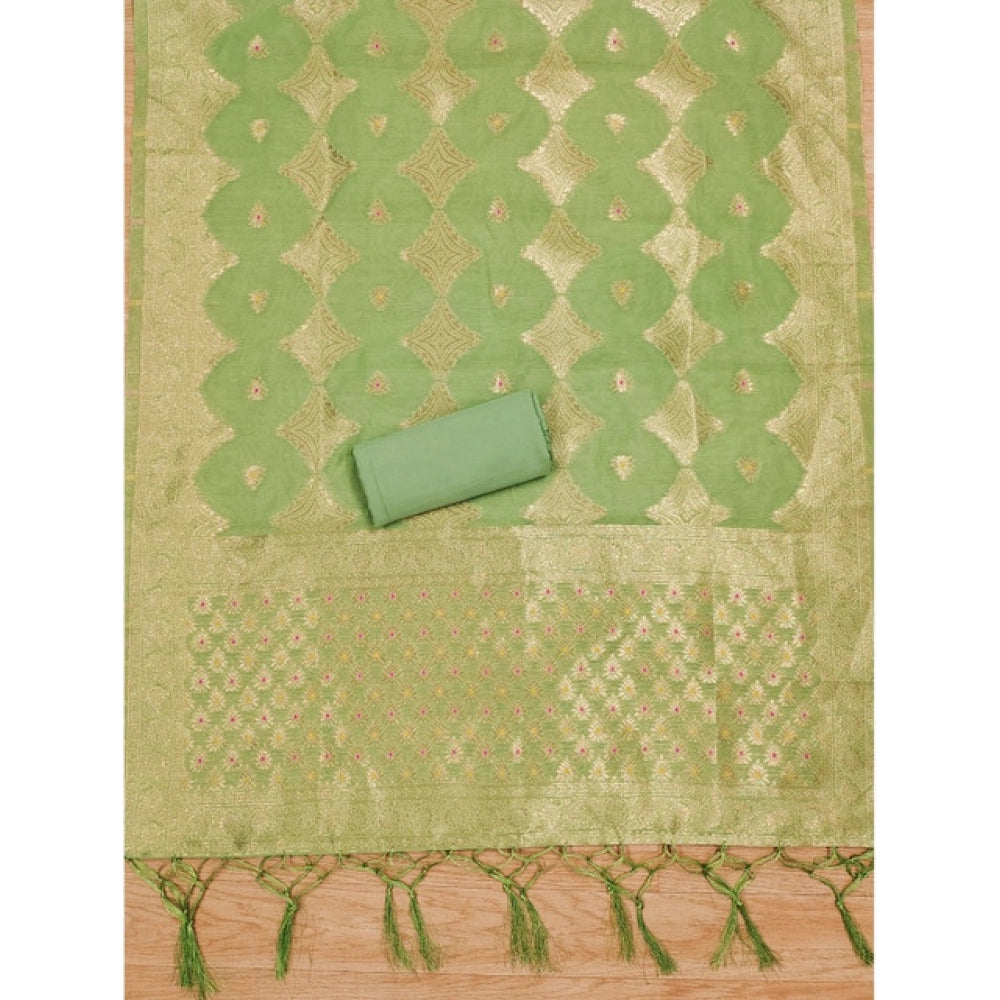 Women's Banarasi Silk Printed Unstitched Salwar Suit Material With Dupatta (Pista, 3Mtrs) - VANSHELLE