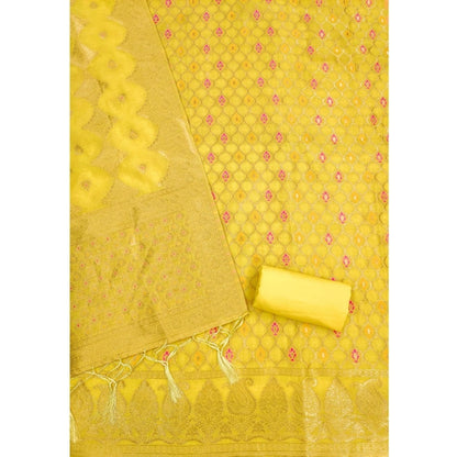 Women's Banarasi Silk Printed Unstitched Salwar Suit Material With Dupatta (Yellow, 3Mtrs)