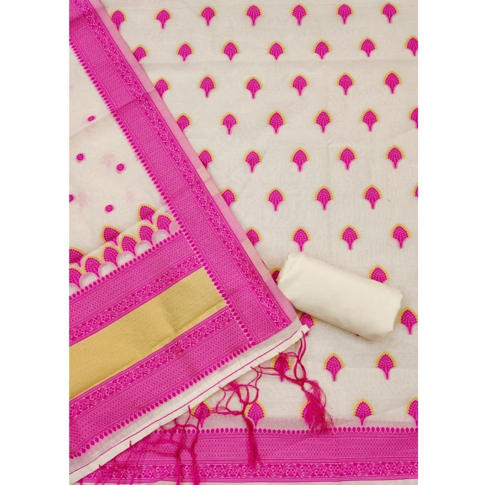 Women's Banarasi Silk Printed Unstitched Salwar Suit Material With Dupatta (Pink, 3Mtrs) - VANSHELLE