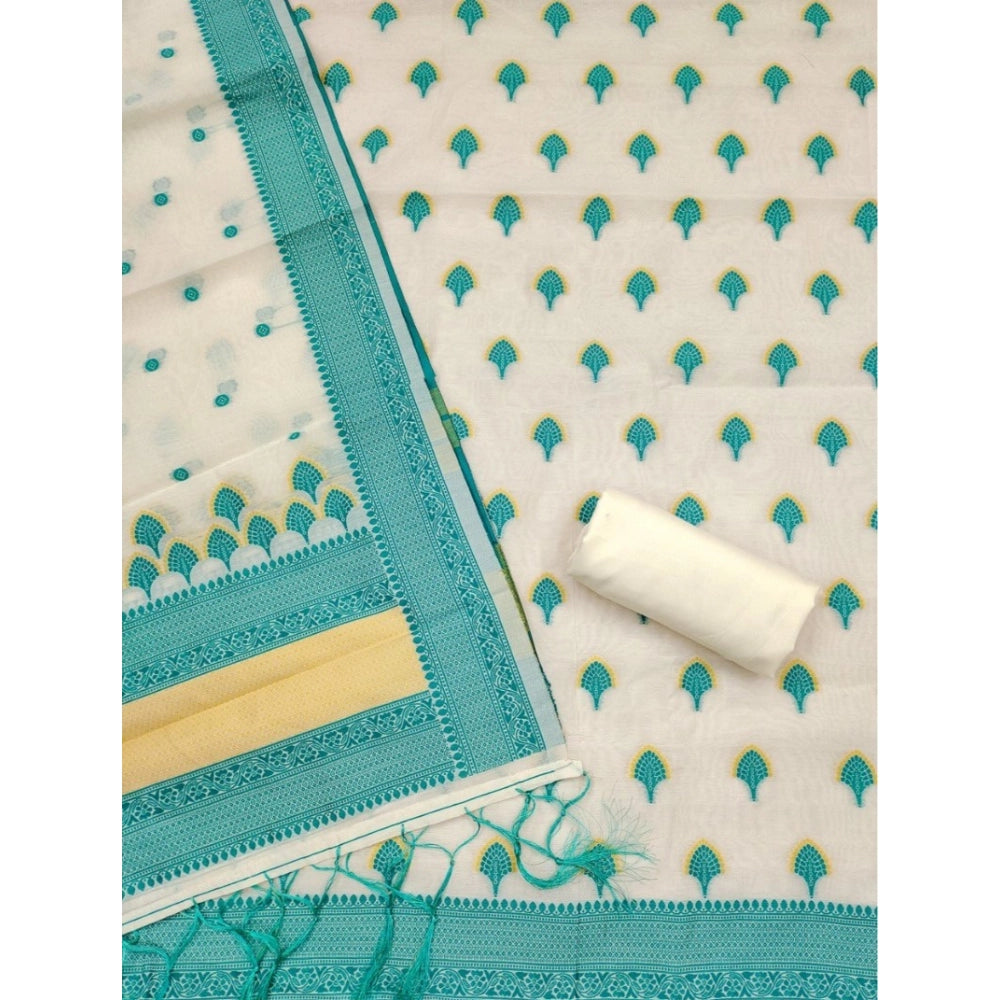Women's Banarasi Silk Printed Unstitched Salwar Suit Material With Dupatta (Teal, 3Mtrs) - VANSHELLE