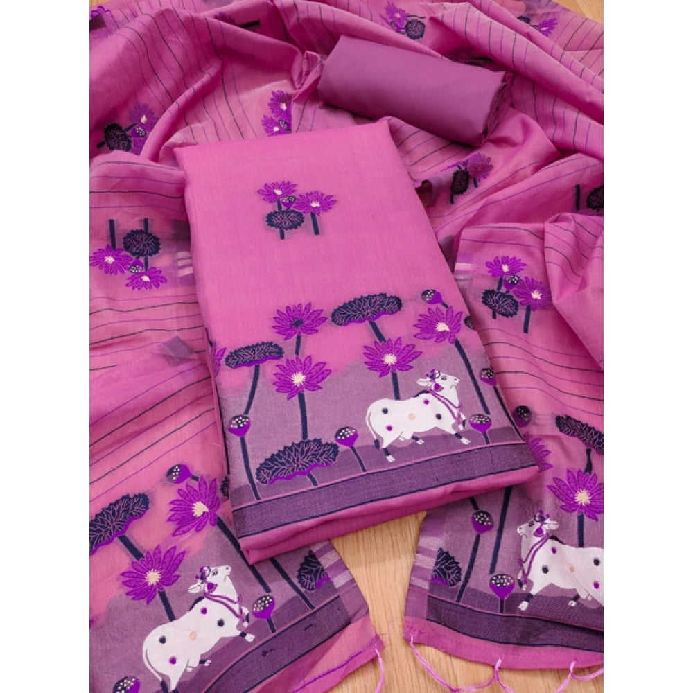 Women's Banarasi Silk Printed Unstitched Salwar Suit Material With Dupatta (Pink, 3Mtrs) - VANSHELLE
