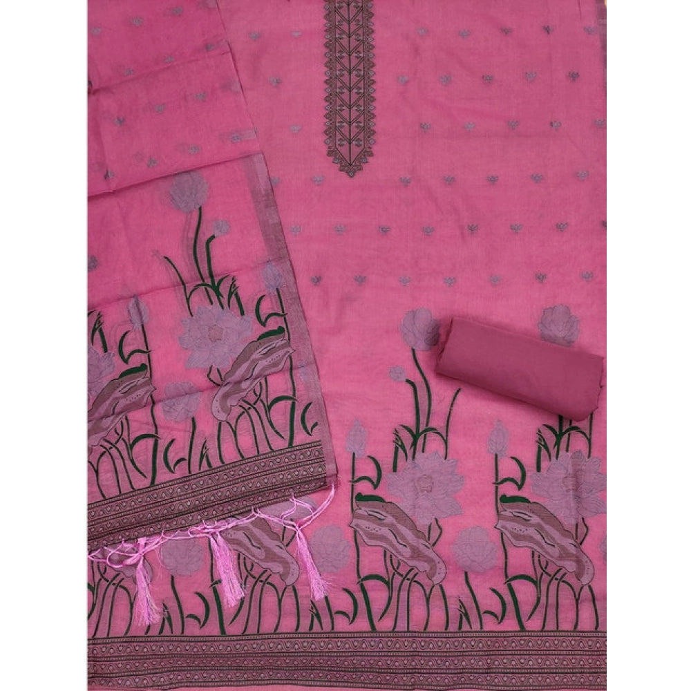 Women's Banarasi Silk Printed Unstitched Salwar Suit Material With Dupatta (Pink, 3Mtrs) - VANSHELLE