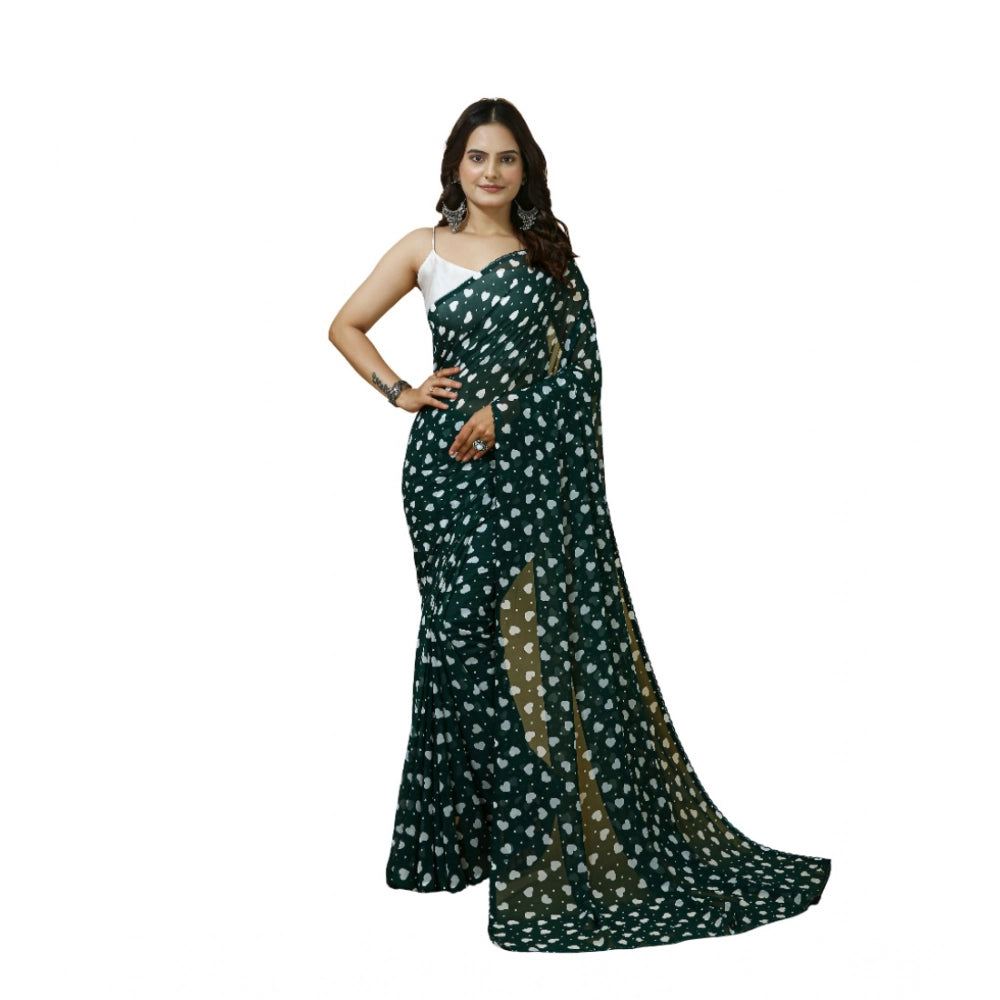 Women's Georgette Printed Saree With Unstitched Blouse 5.5Mtr (Green) by Vanshelle