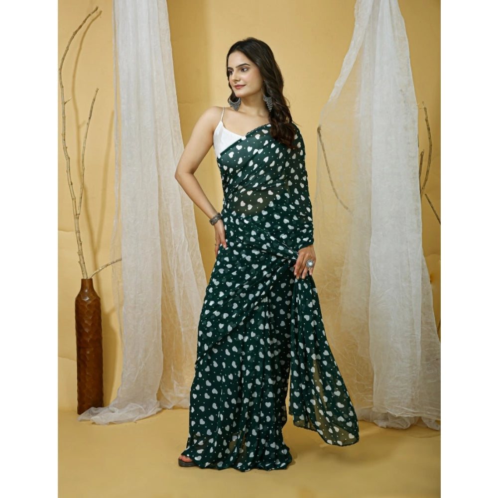 Women's Georgette Printed Saree With Unstitched Blouse 5.5Mtr (Green) - VANSHELLE