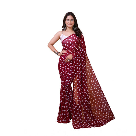 Women's Georgette Printed Saree With Unstitched Blouse 5.5Mtr (Maroon) - VANSHELLE