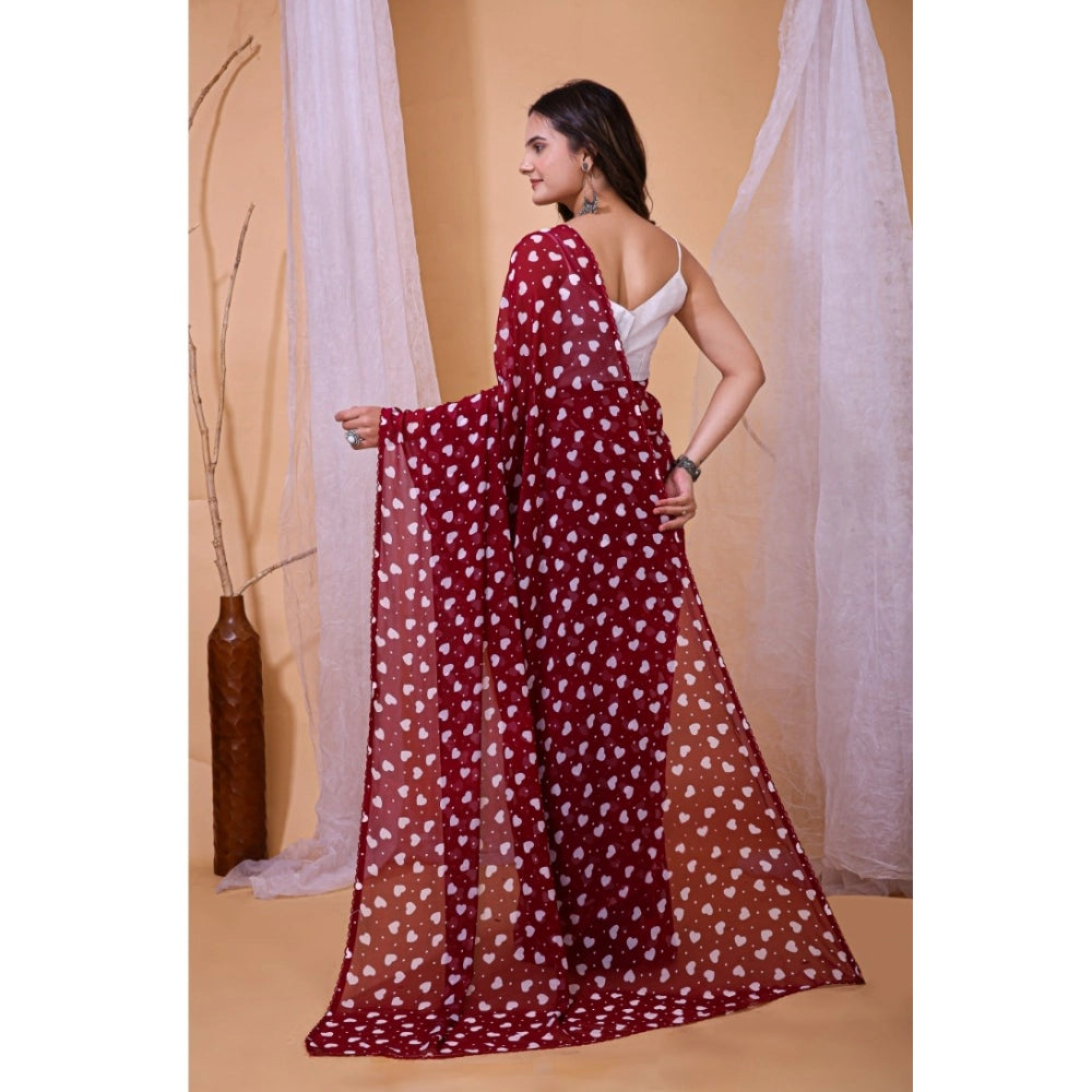 Women's Georgette Printed Saree With Unstitched Blouse 5.5Mtr (Maroon) - VANSHELLE