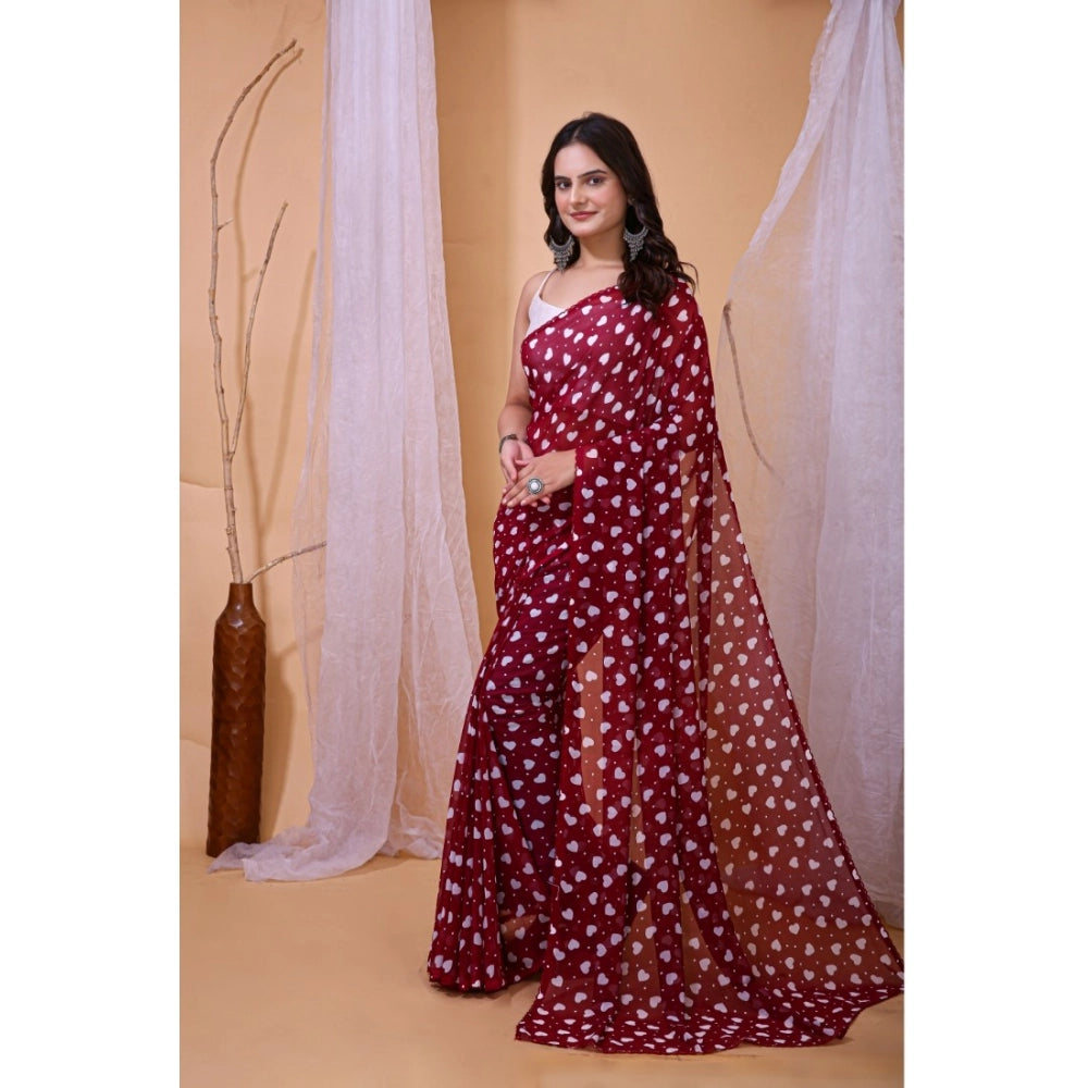 Women's Georgette Printed Saree With Unstitched Blouse 5.5Mtr (Maroon) - VANSHELLE