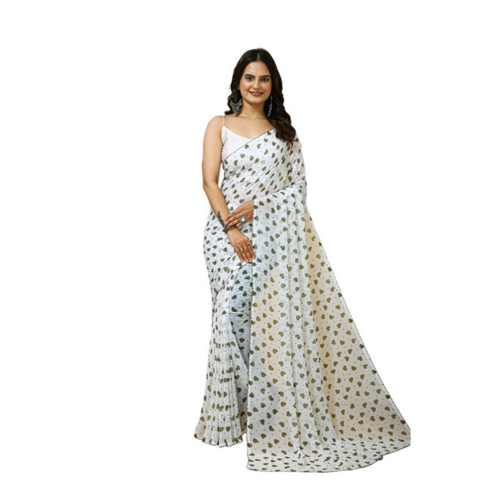 Women'S Georgette Printed Saree With Unstitched Blouse 5.5Mtr
