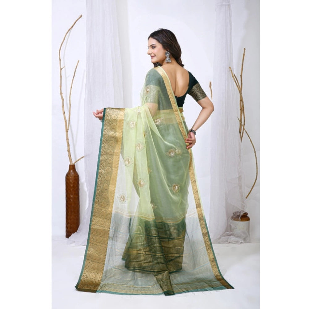 Women'S Organza Jacquard Embellished Saree With Unstitched Blo