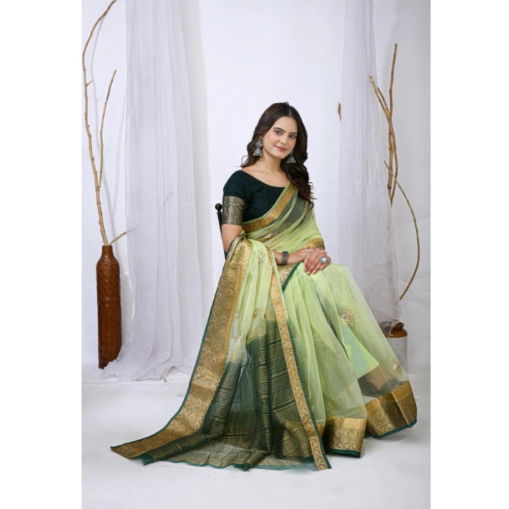 Women'S Organza Jacquard Embellished Saree With Unstitched Blo