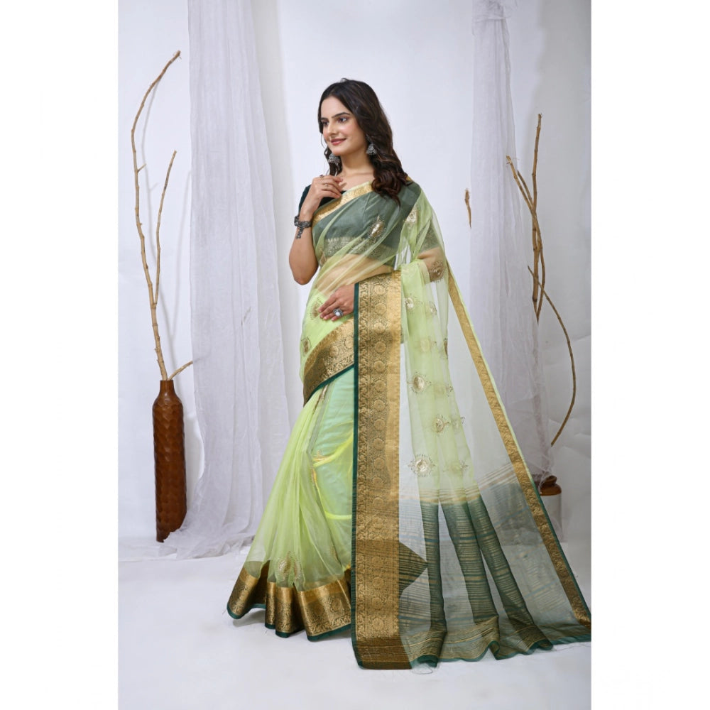 Women'S Organza Jacquard Embellished Saree With Unstitched Blo