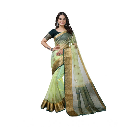 Women'S Organza Jacquard Embellished Saree With Unstitched Blo