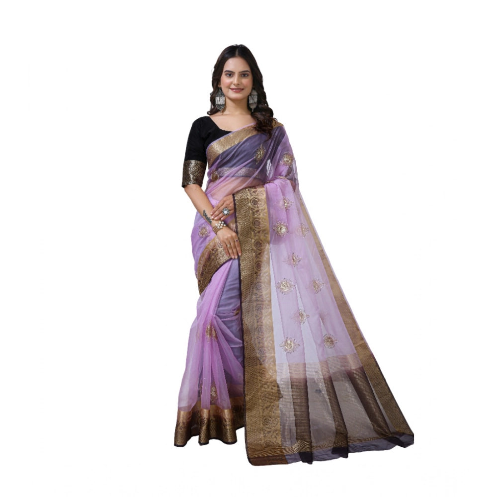Women'S Organza Jacquard Embellished Saree With Unstitched Blo