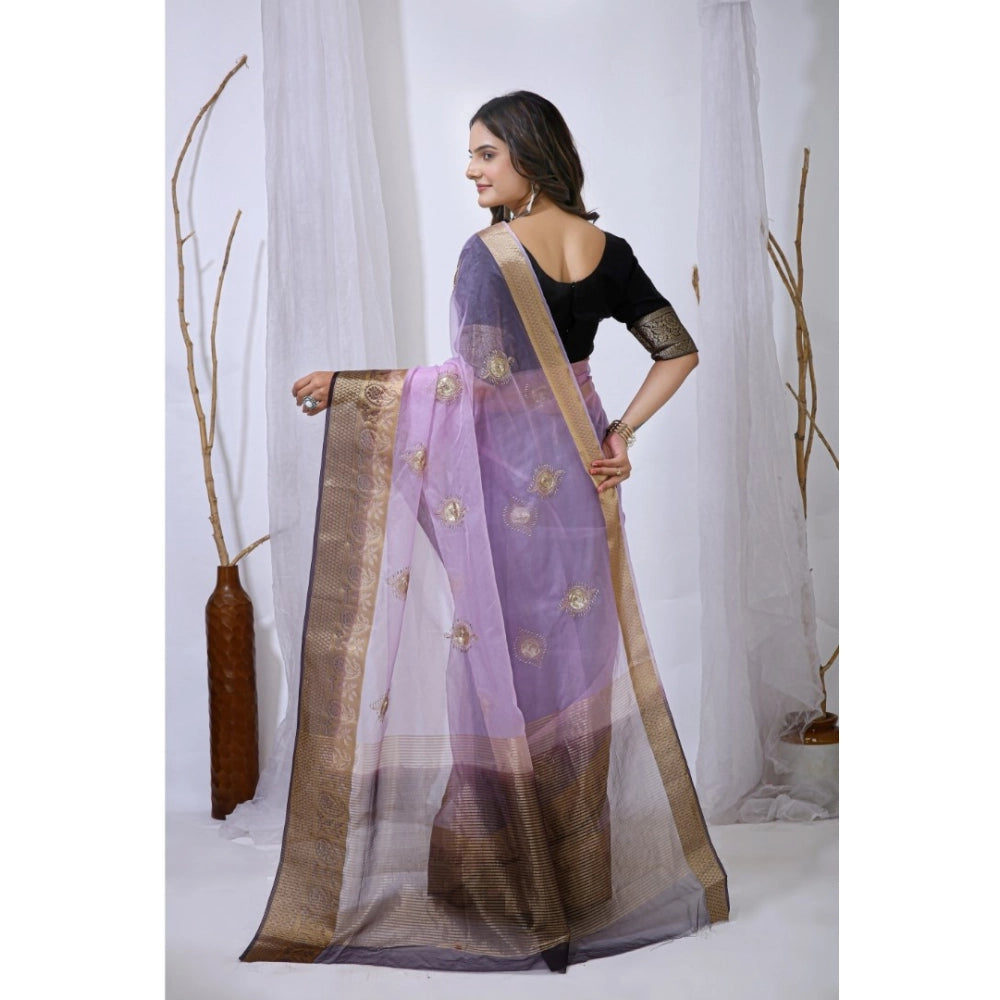 Women'S Organza Jacquard Embellished Saree With Unstitched Blo
