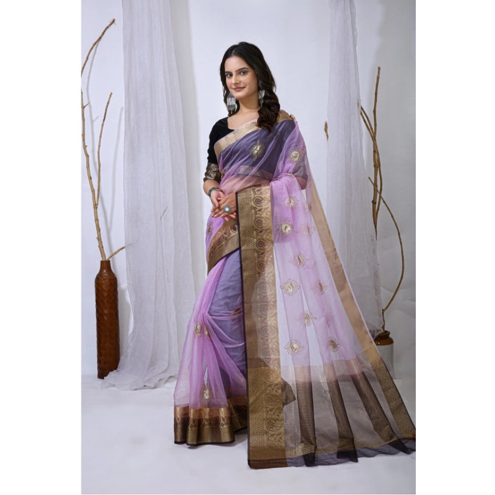 Women'S Organza Jacquard Embellished Saree With Unstitched Blo