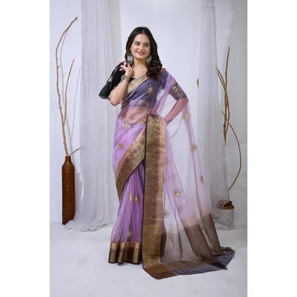 Women'S Organza Jacquard Embellished Saree With Unstitched Blo
