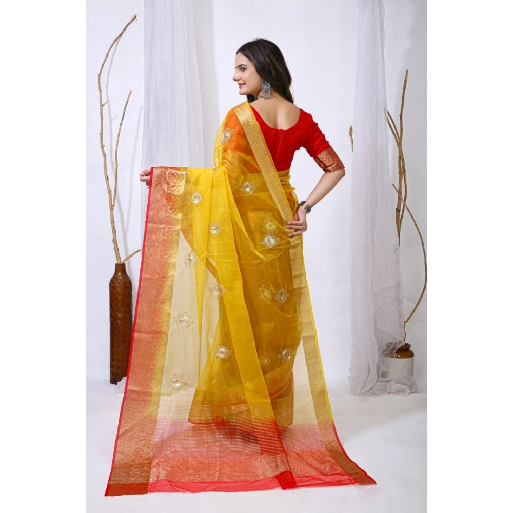 Women'S Organza Jacquard Embellished Saree With Unstitched Blo