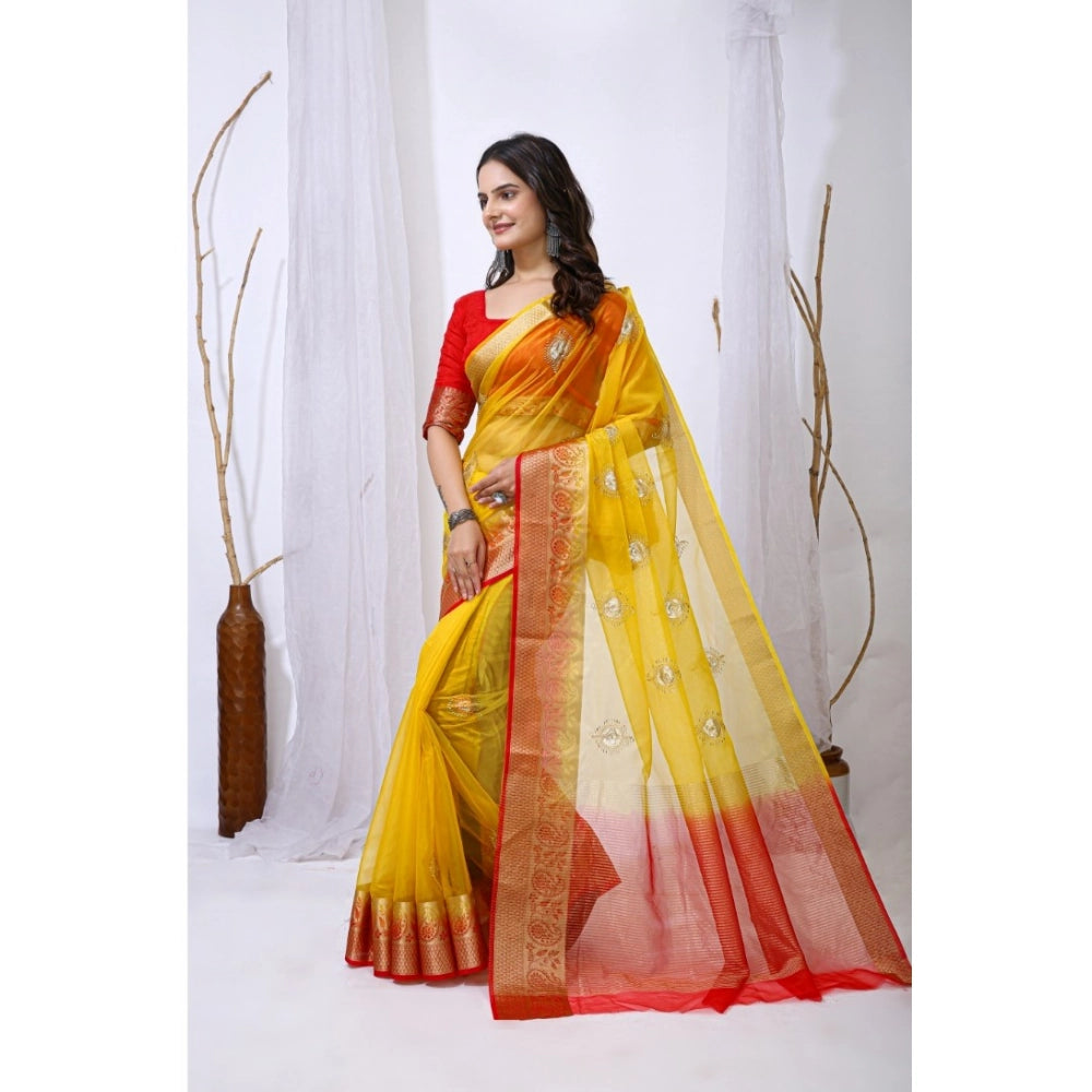 Women'S Organza Jacquard Embellished Saree With Unstitched Blo
