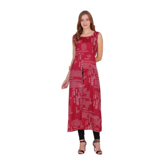 Women's Casual Crepe Sleeveless Slit Dress (Maroon) - VANSHELLE