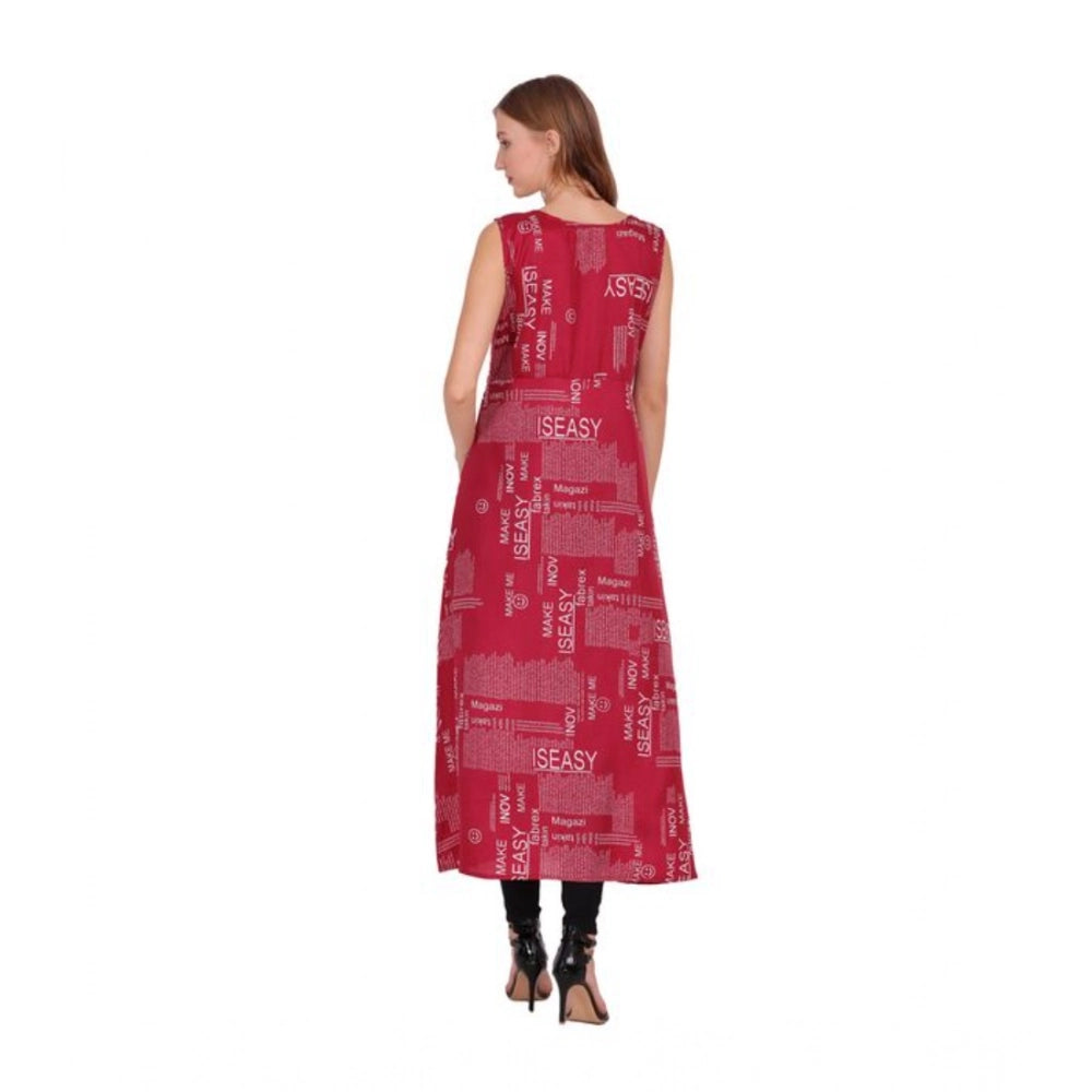 Women's Casual Crepe Sleeveless Slit Dress (Maroon) - VANSHELLE