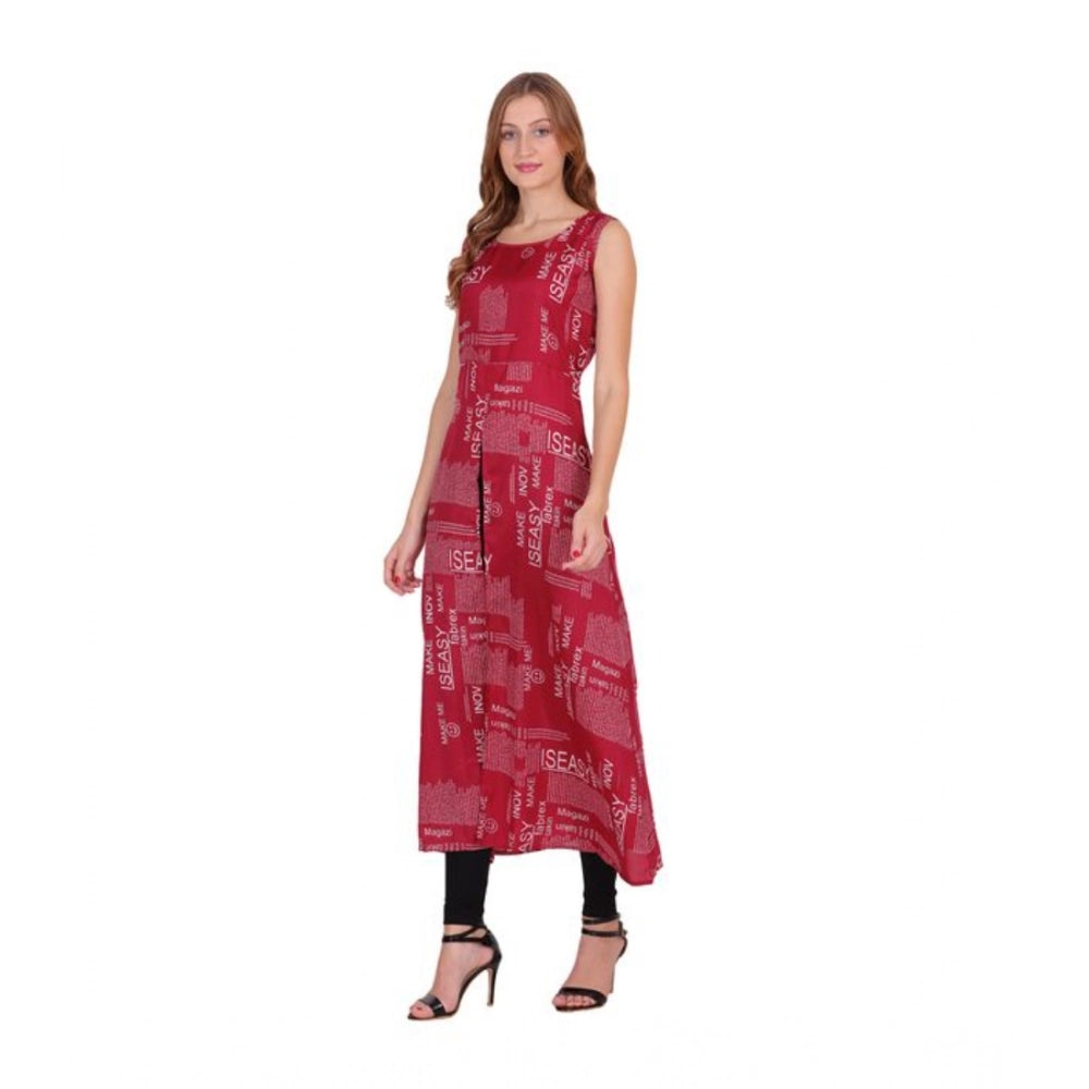 Women's Casual Crepe Sleeveless Slit Dress (Maroon) - VANSHELLE