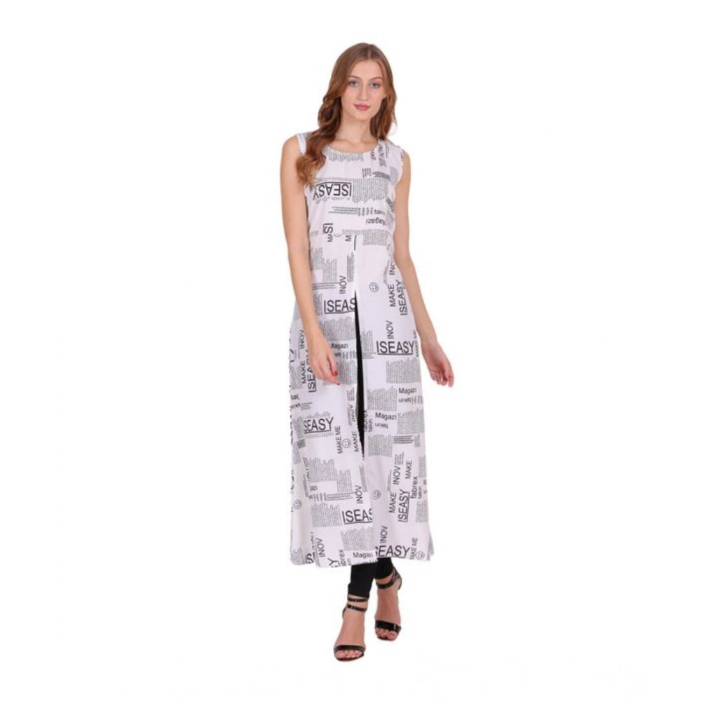 Women's Casual Crepe Sleeveless Slit Dress (White) - VANSHELLE