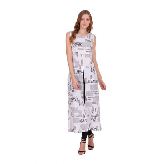 Women's Casual Crepe Sleeveless Slit Dress (White) - VANSHELLE