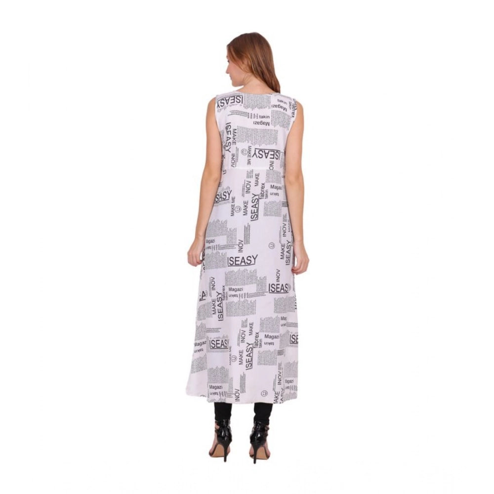 Women's Casual Crepe Sleeveless Slit Dress (White) - VANSHELLE