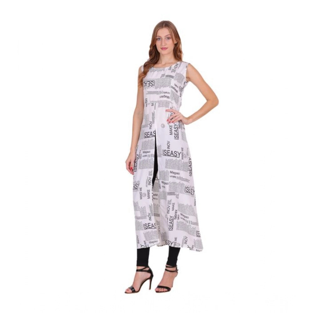 Women's Casual Crepe Sleeveless Slit Dress (White) - VANSHELLE
