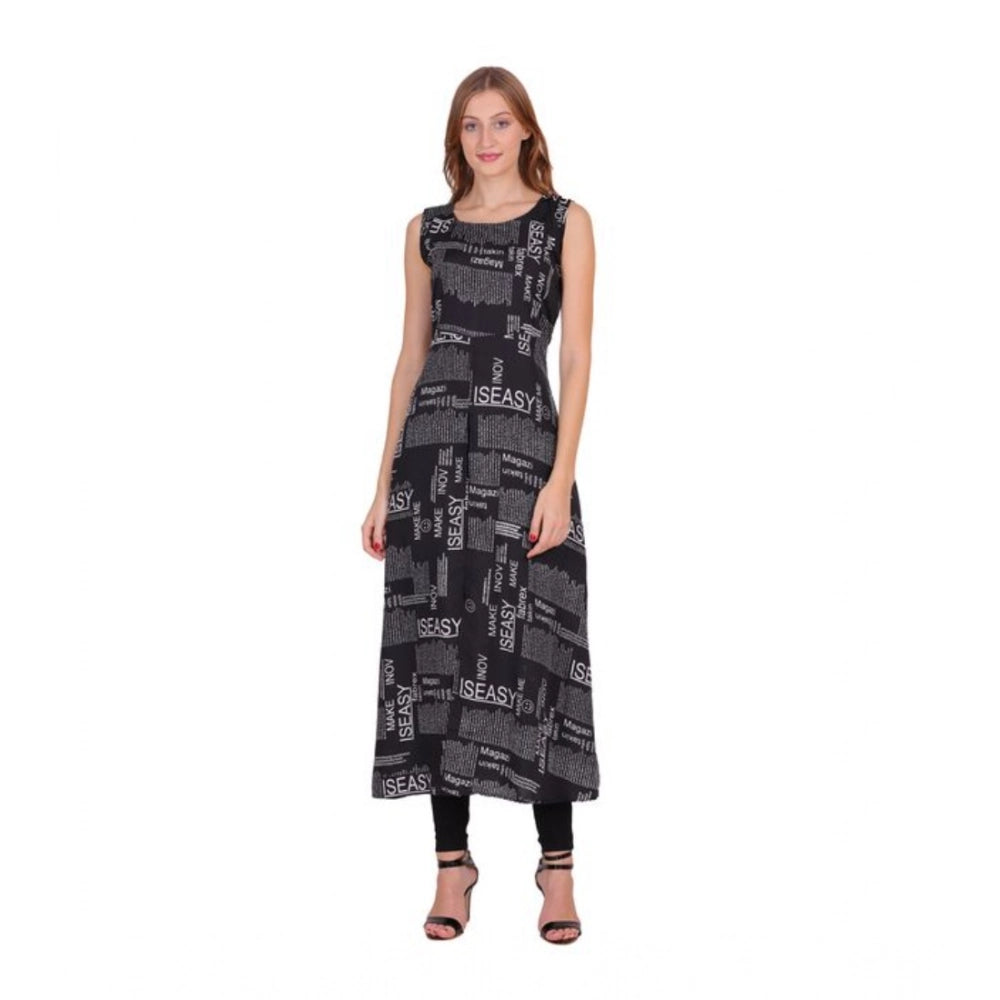 Women's Casual Crepe Sleeveless Slit Dress (Black) - VANSHELLE