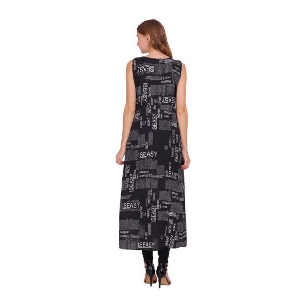 Women's Casual Crepe Sleeveless Slit Dress (Black) - VANSHELLE