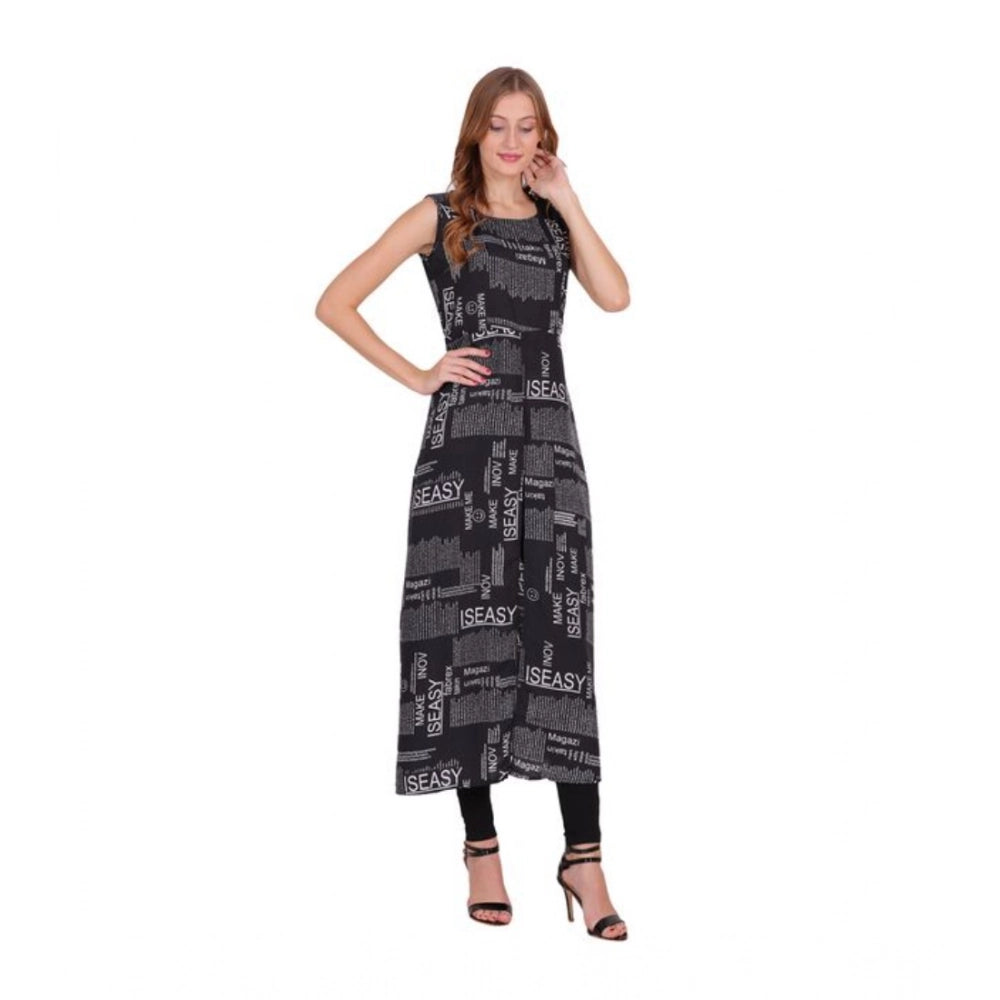 Women's Casual Crepe Sleeveless Slit Dress (Black) - VANSHELLE