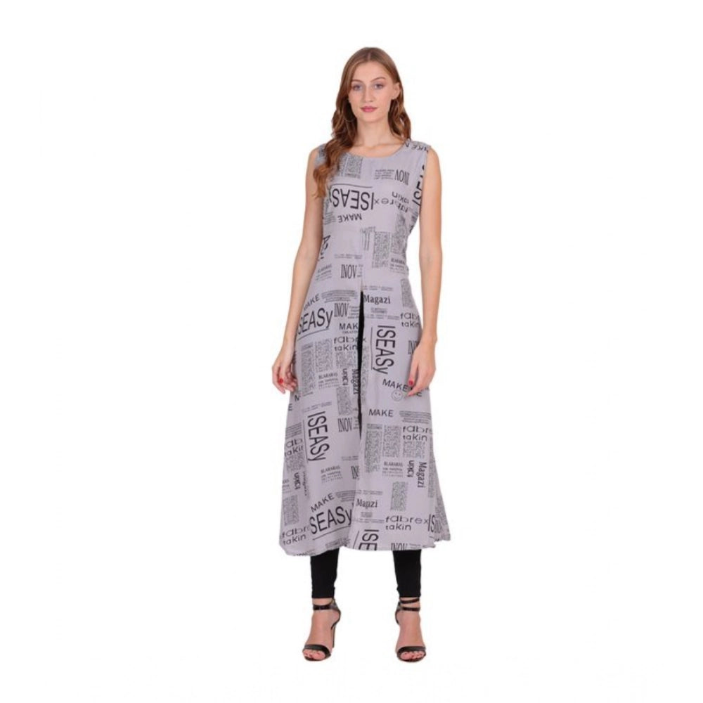 Women's Casual Crepe Sleeveless Slit Dress (Light Grey) - VANSHELLE