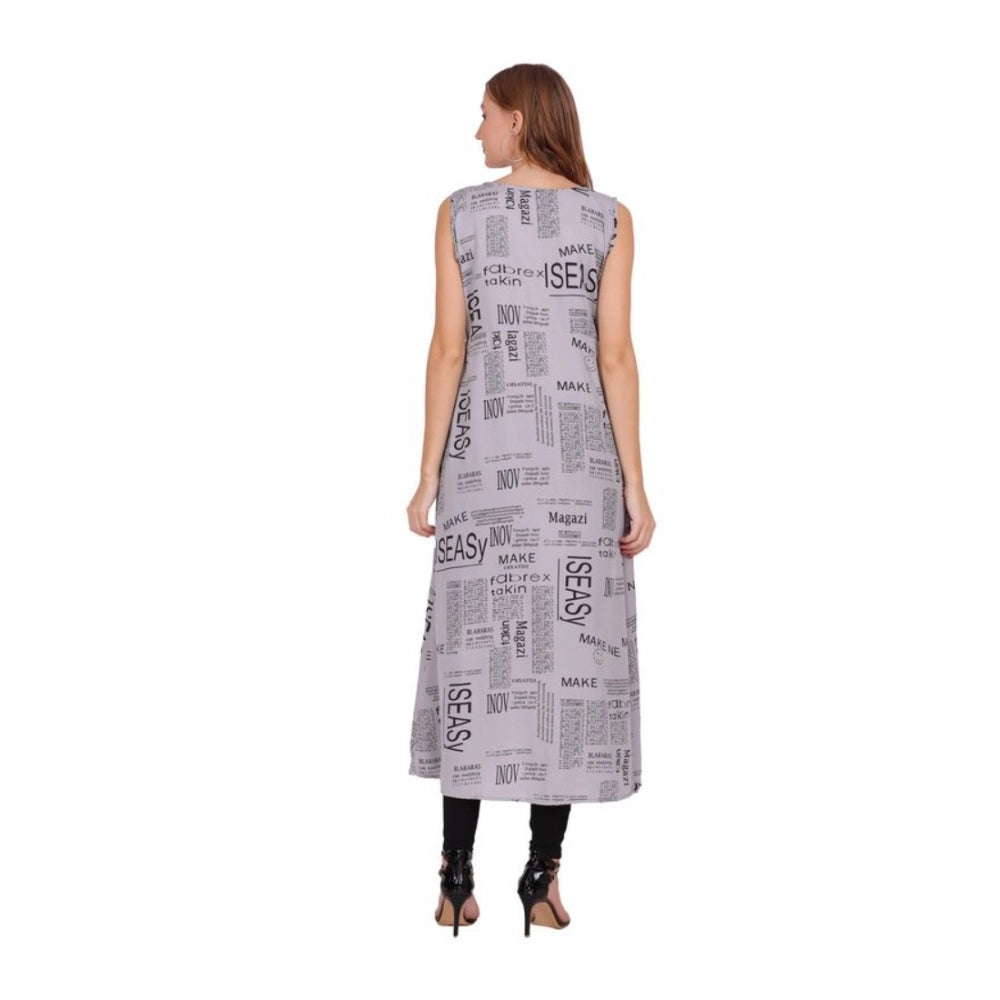 Women's Casual Crepe Sleeveless Slit Dress (Light Grey) - VANSHELLE