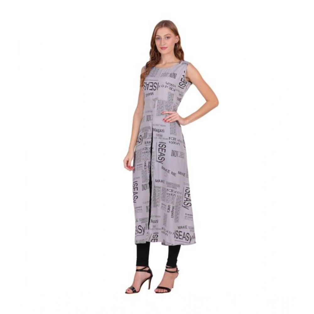 Women's Casual Crepe Sleeveless Slit Dress (Light Grey) - VANSHELLE