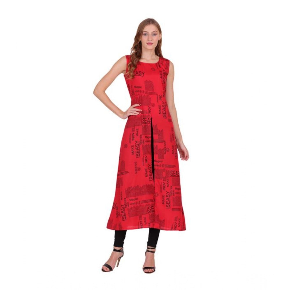 Women's Casual Crepe Sleeveless Slit Dress (Red) - VANSHELLE