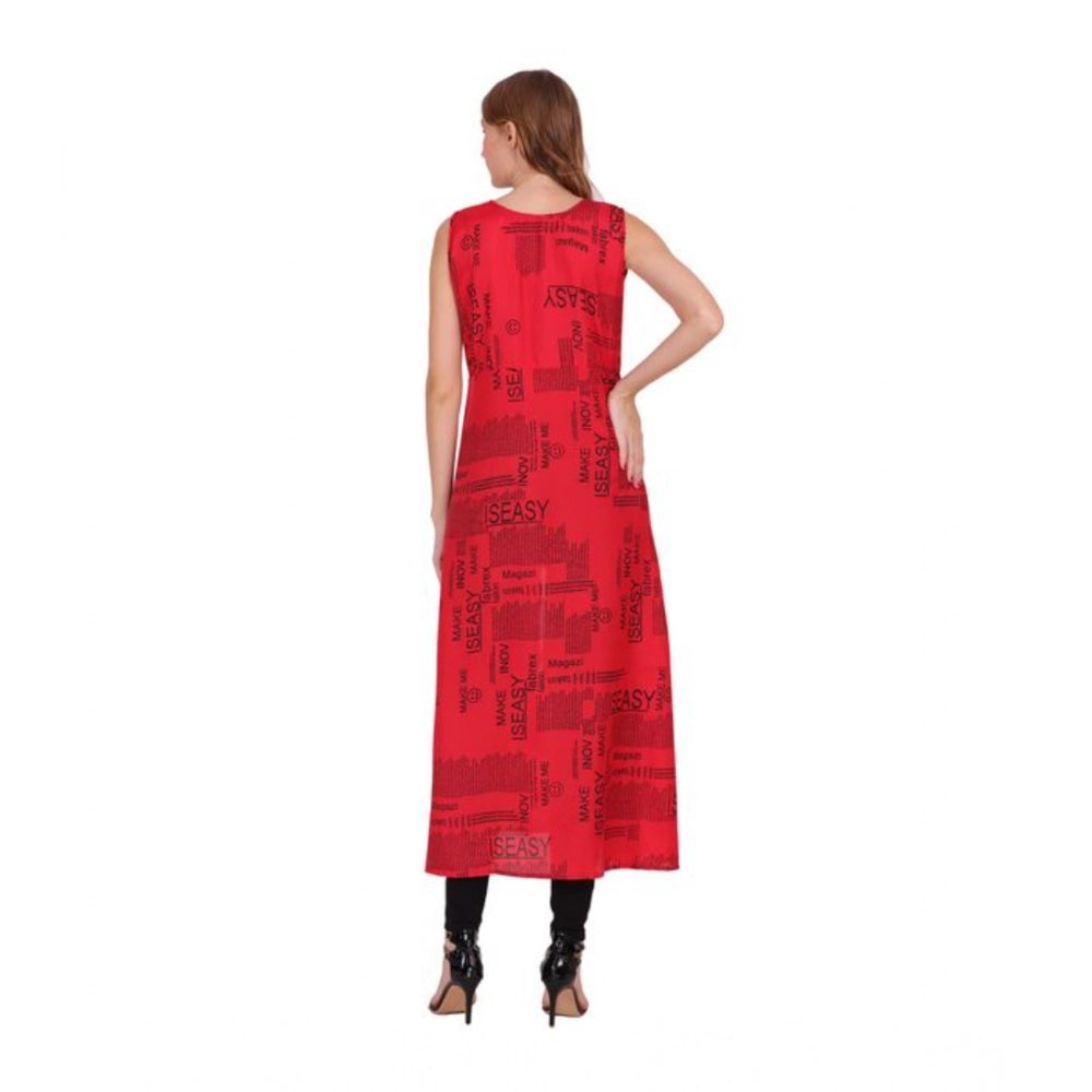 Women's Casual Crepe Sleeveless Slit Dress (Red) - VANSHELLE