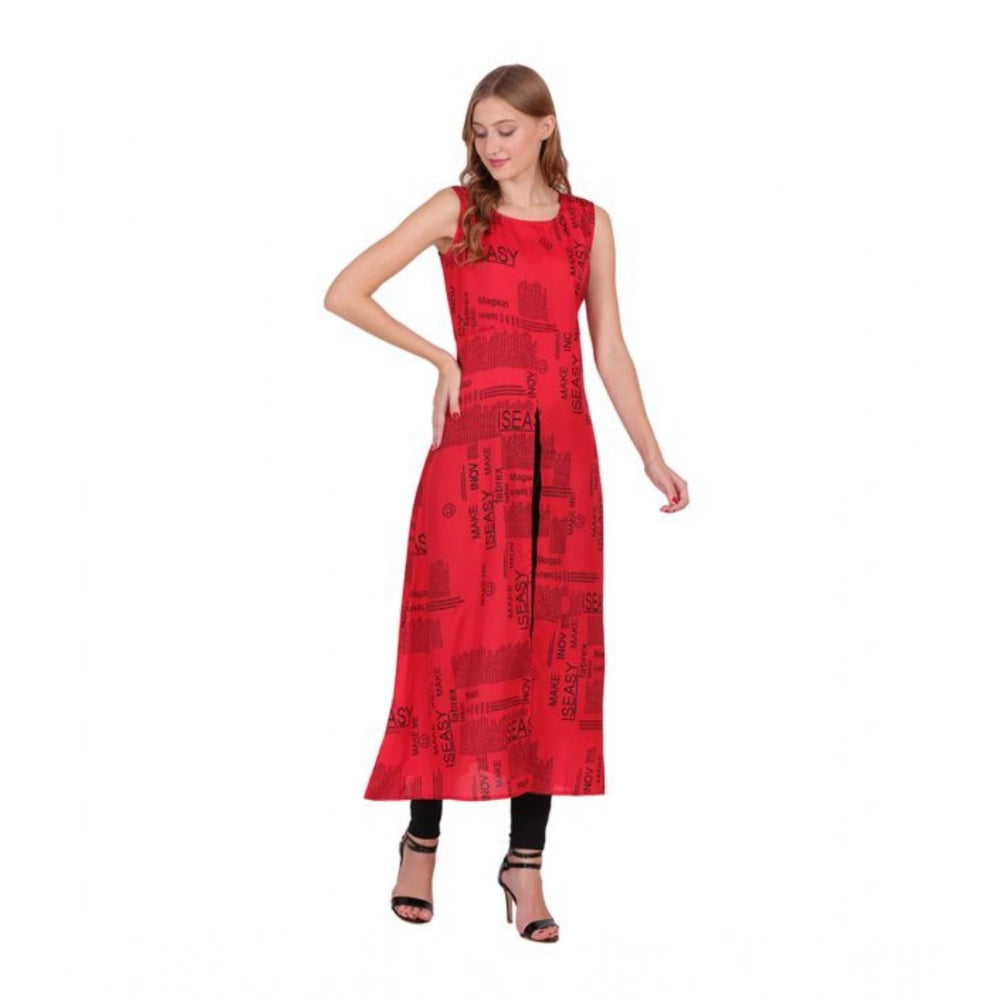 Women's Casual Crepe Sleeveless Slit Dress (Red) - VANSHELLE