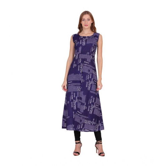 Women's Casual Crepe Sleeveless Slit Dress (Navy Blue) - VANSHELLE