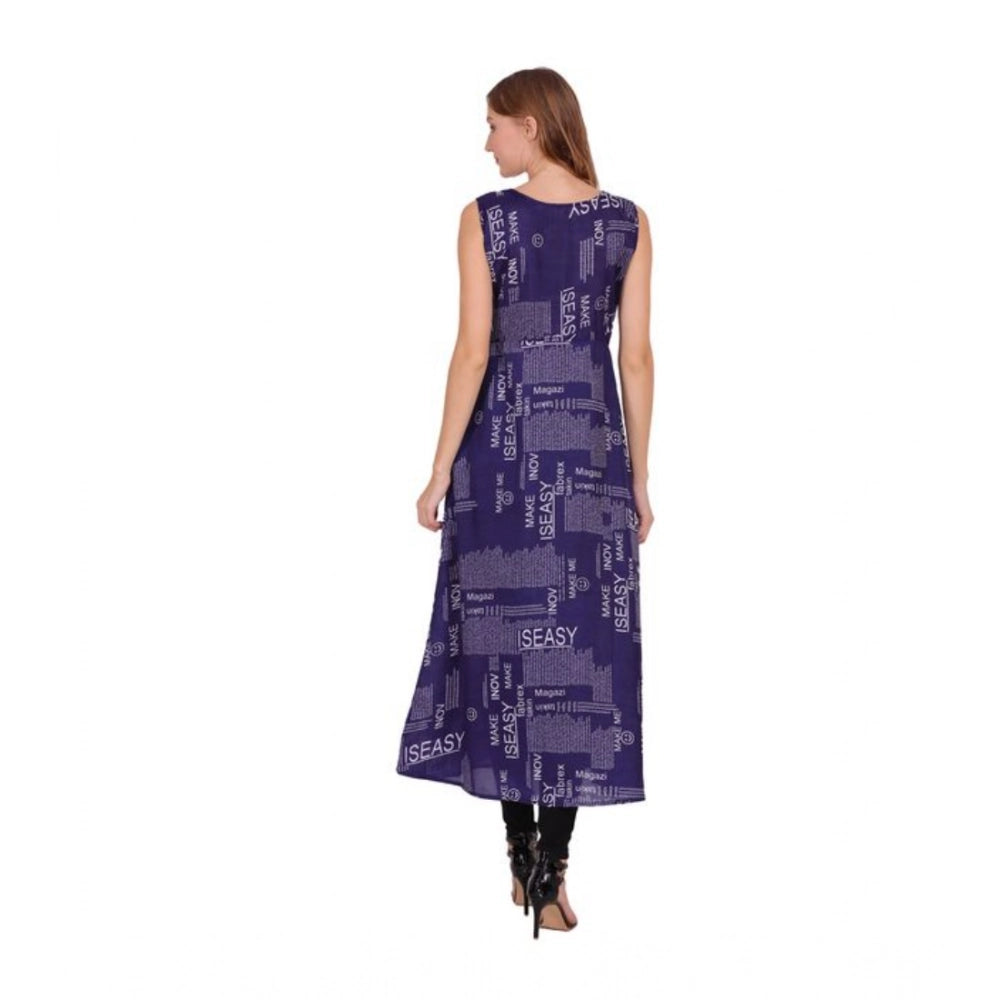 Women's Casual Crepe Sleeveless Slit Dress (Navy Blue) - VANSHELLE