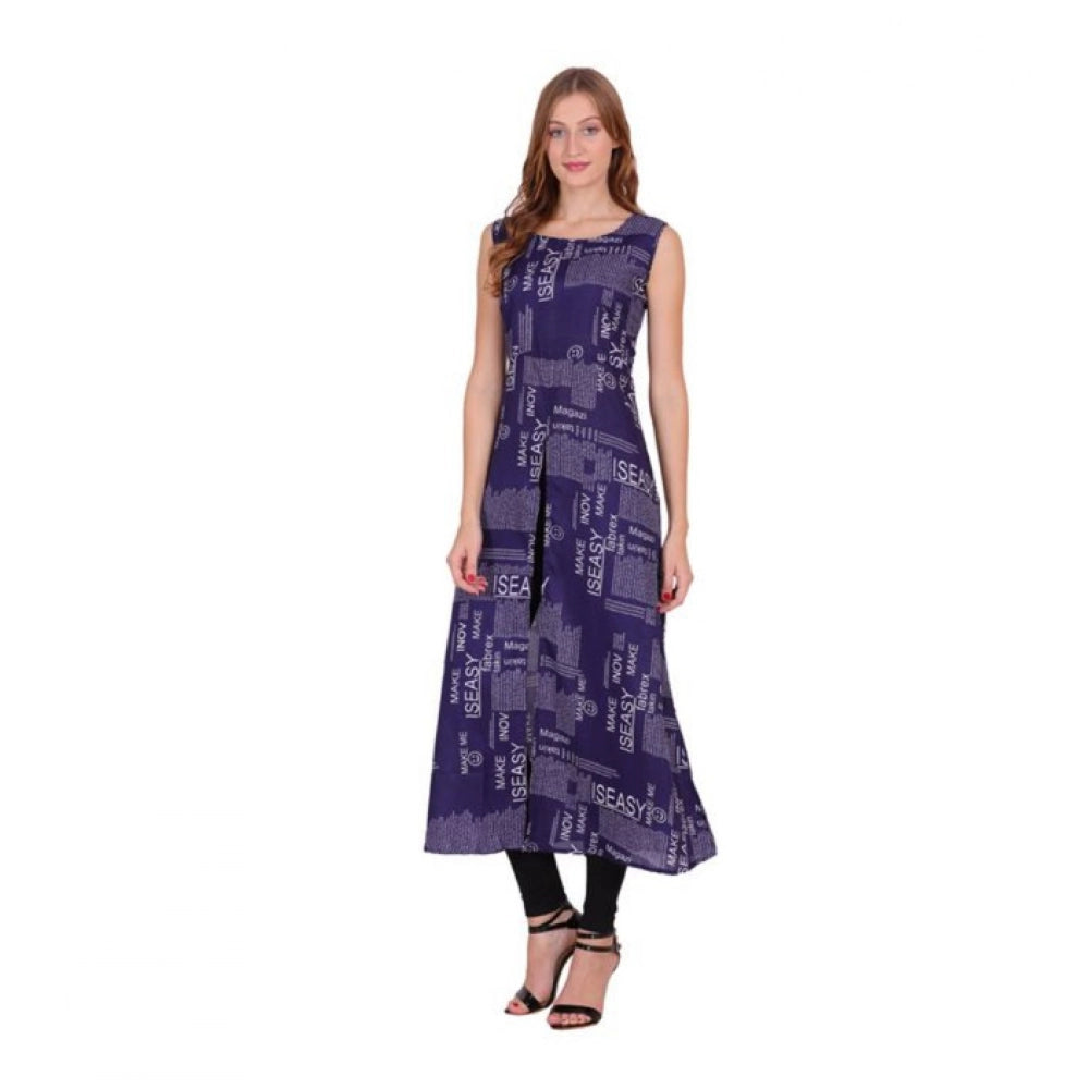 Women's Casual Crepe Sleeveless Slit Dress (Navy Blue) - VANSHELLE